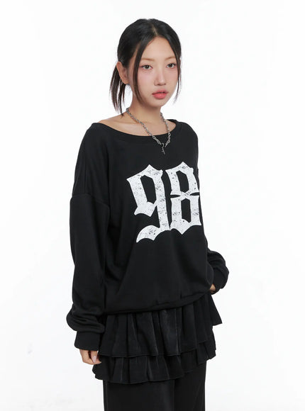 98-graphic-off-shoulder-sweatshirt-cs502 / Black
