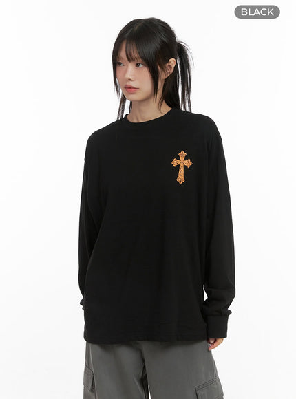 casual-oversized-round-neck-tee-cs410 / Black