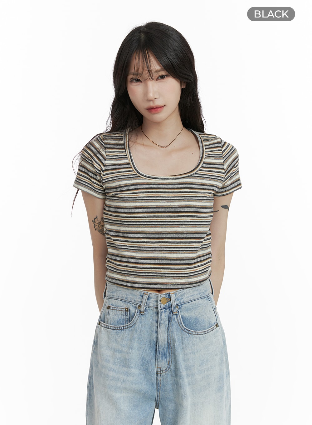 striped-cropped-tee-ca408 / Black