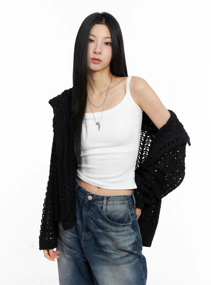 shell-oversized-button-knit-cardigan-cc1109 / Black