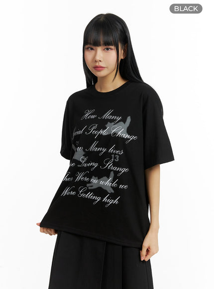 oversized-graphic-lettering-tee-cm406 / Black