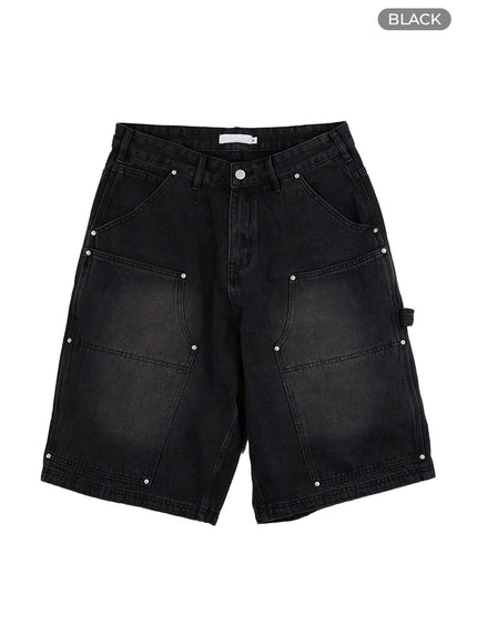 stud-washed-baggy-jorts-unisex-cg408 / Black