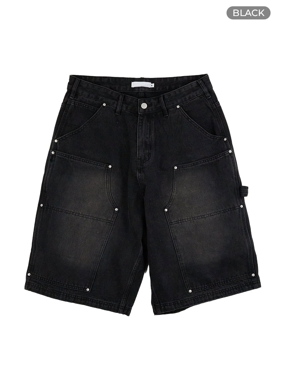 Stud Washed Baggy Jorts (UNISEX) CG408 in Black, size L