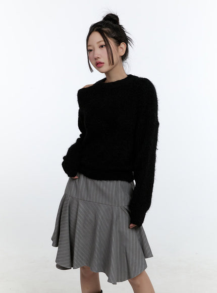 shoulder-cut-out-sweater-cd423 / Black