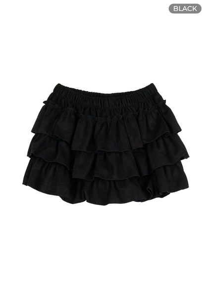 banded-sueade-ruffle-mini-skirt-cs430 / Black