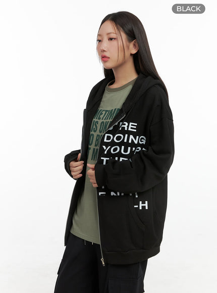 oversize-lettering-cotton-zip-hoodie-cs404 / Black