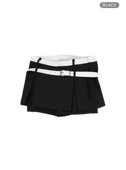 pleated-mini-skirt-with-belt-set-cu425 / Black