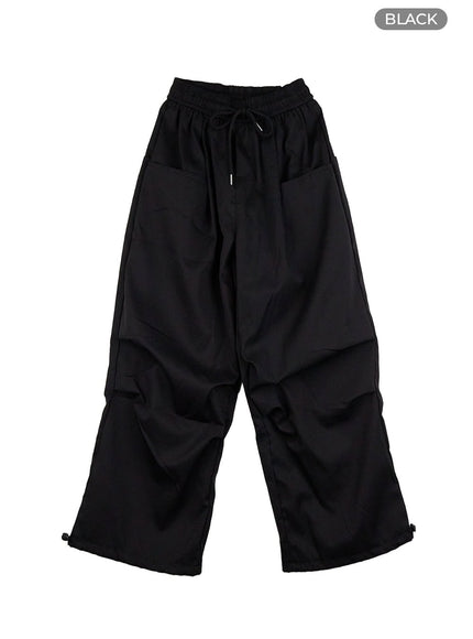 string-waistband-cargo-pants-co410 / Black