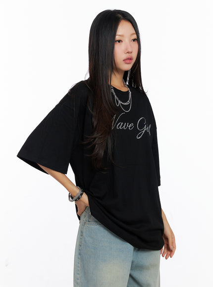 oversized-text-print-tee-co515 / Black