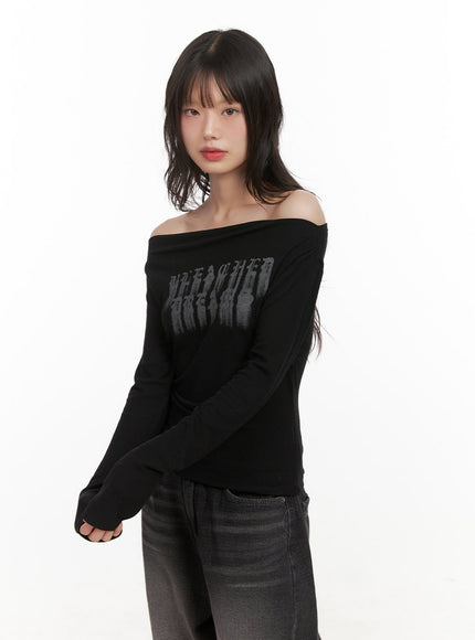 graphic-slim-fit-long-sleeve-crop-top-cj501 / Black