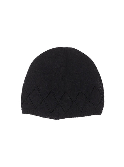 geo-print-linen-beanie-cy520 / Black