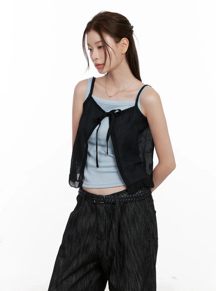 frill-ribbon-bustier-tank-cl523 / Black