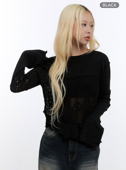 lace-long-sleeve-knit-co422 / Black