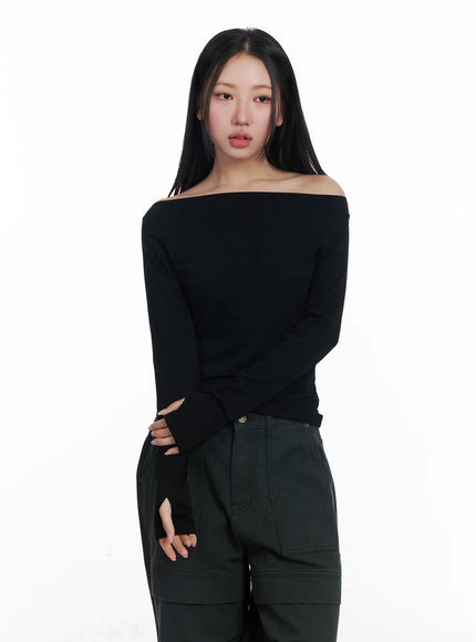 fleeced-boatneck-long-sleeve-top-cj514 / Black