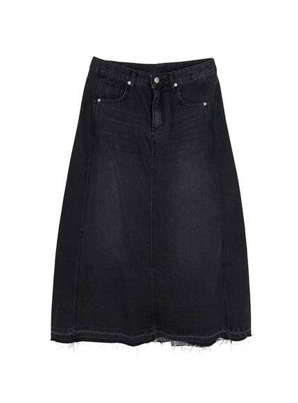 flared-maxi-denim-skirt-cy528 / Black