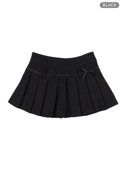 ribbon-pleated-mini-skirt-co417 / Black