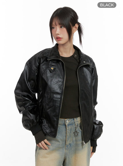 refined-button-up-leather-jacket-cs412 / Black