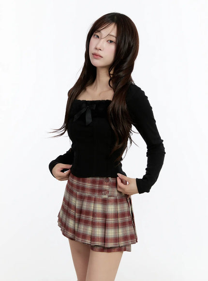 faux-fur-ribbon-long-sleeve-top-cn524 / Black