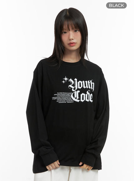 oversized-lettering-long-sleeve-top-co410 / Black