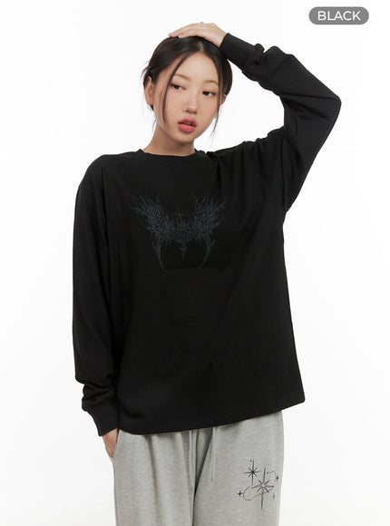 cotton-graphic-oversize-long-sleeve-cg423 / Black