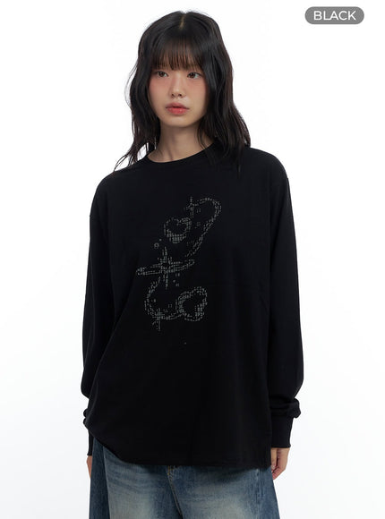 oversize-fit-round-neck-graphic-tee-cs419 / Black