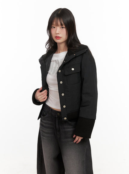 high-neck-buttoned-jacket-cj501 / Black