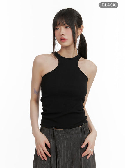 solid-unbalanced-tank-top-ca418 / Black