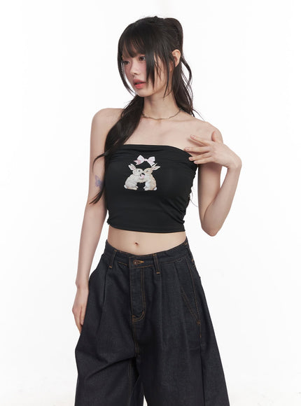 bunny-graphic-tube-top-cy520 / Black