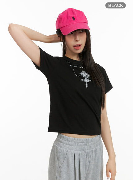 cotton-graphic-crop-tee-cu425 / Black