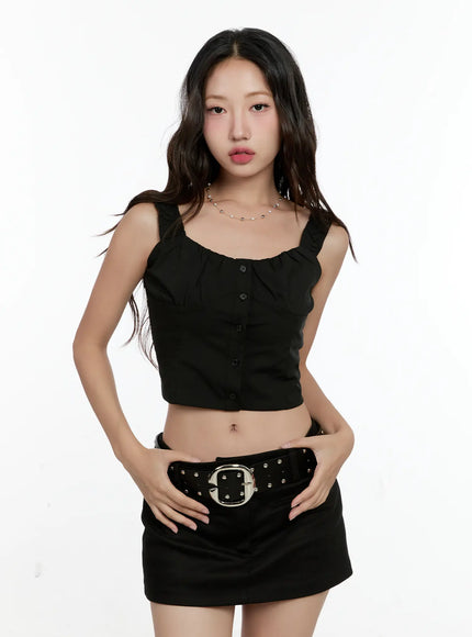 ruffled-button-up-top-cl531 / Black