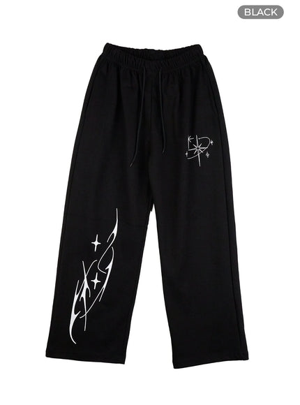 cozy-banded-graphic-sweatpants-cg423 / Black