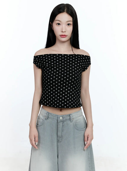 polka-dot-off-shoulder-tee-cg511 / Black