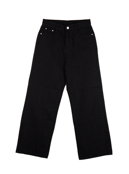 fleece-lined-cotton-straight-leg-trousers-cj515 / Black