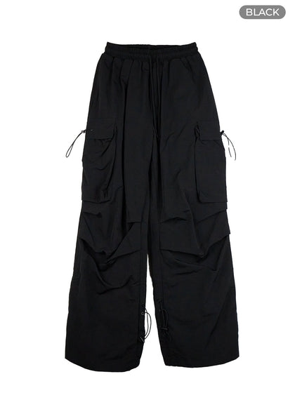 pintuck-nylon-cargo-pants-cg423 / Black