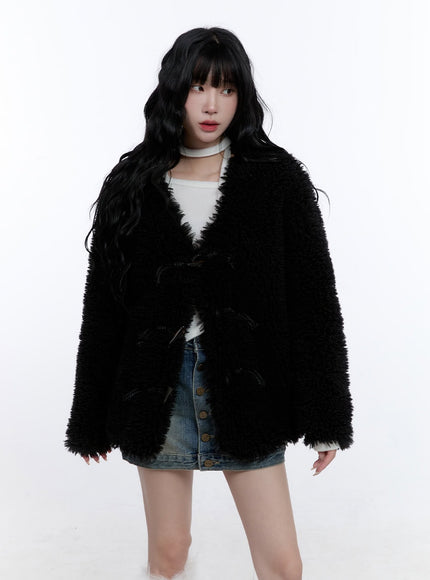 sleek-faux-fur-coat-cd419 / Black