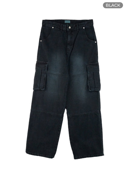 mens-wide-fit-cargo-stitch-denim-jeans-cl429 / Black