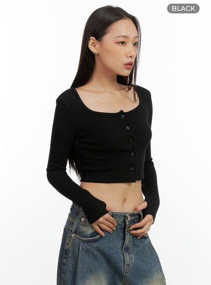 buttoned-slim-fit-crop-cardigan-co424 / Black