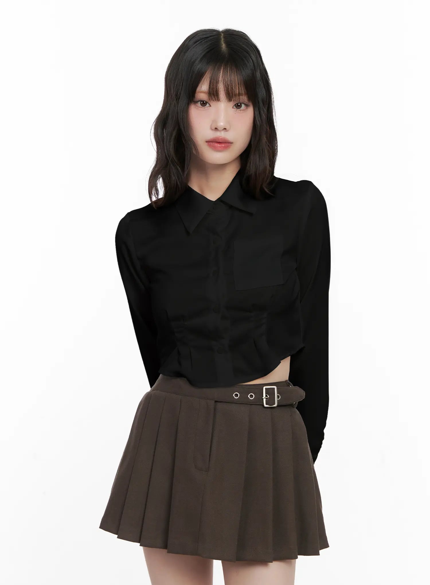 pintuck-cropped-shirt-cn510 / Black