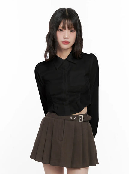 pintuck-cropped-shirt-cn510 / Black