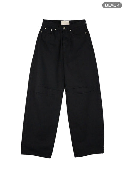 pintuck-cotton-wide-leg-pants-cy430 / Black