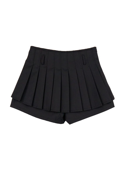 pleated-mini-skirt-with-built-in-shorts-cj528 / Black