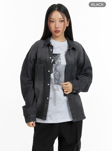 oversized-denim-pocket-blouse-cm419 / Black