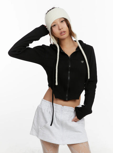 cut-out-cropped-zip-up-hoodie-cd515 / Black