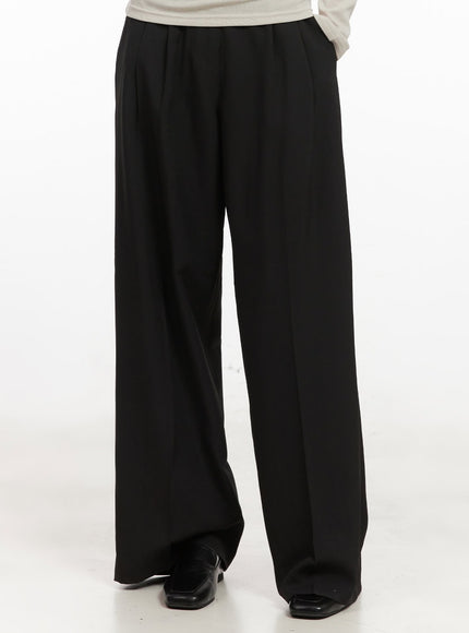 pintuck-relaxed-fit-slacks-cj528 / Black