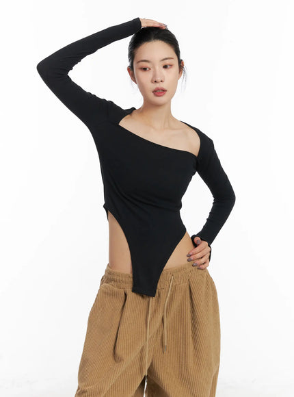 square-neck-fleece-bodysuit-cd505 / Black