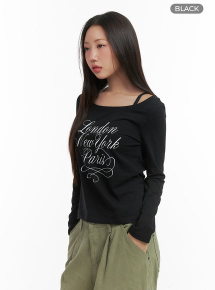 comfy-lettering-off-shoulder-top-co417 / Black