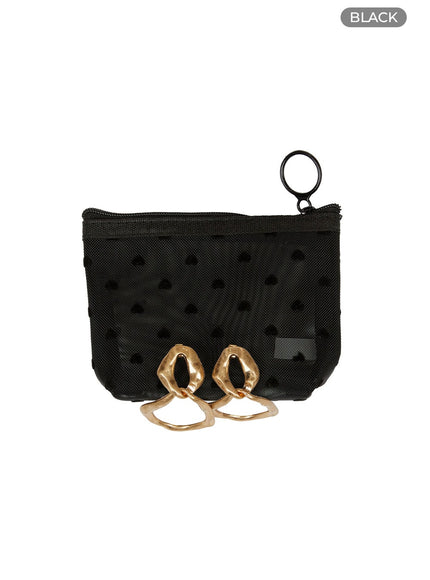 mesh-heart-mini-pouch-iu419 / Black