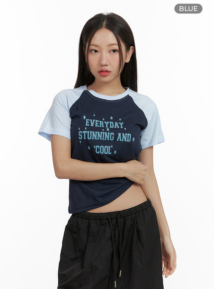 cotton-lettering-raglan-crop-top-cl418 / Blue