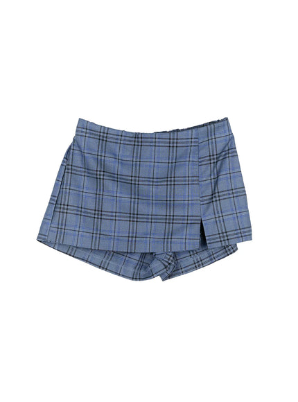 plaid-slit-mini-skort-cg501 / Blue
