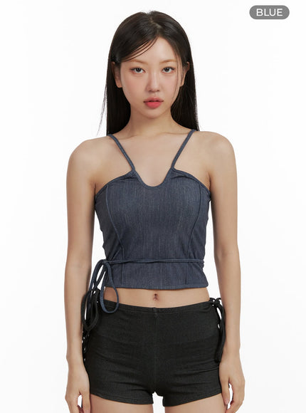 halter-strap-denim-tank-top-cu407 / Blue